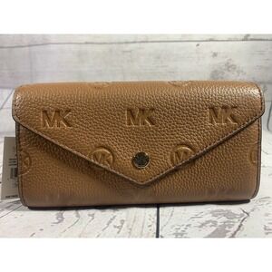 Michael Kors Large Envelope Brown MK logo Leather Embossed Wallet